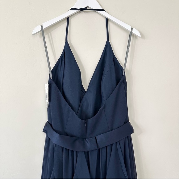 White by Vera Wang Long Chiffon Halter Cascading Bridesmaid Dress in Midnight - Picture 7 of 14